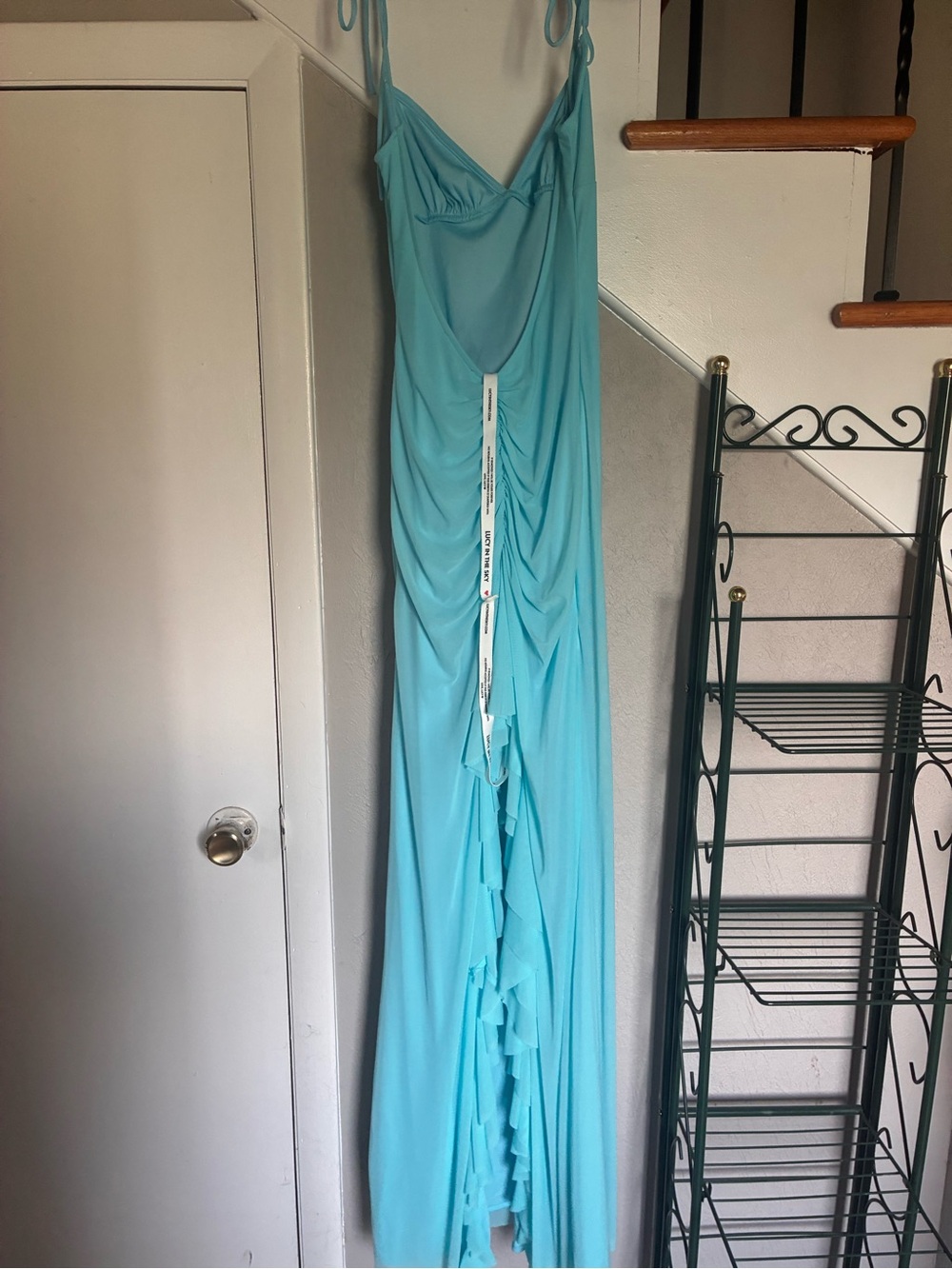 Lucy in the Sky Aqua Tie-Shoulder Ruched Maxi Dress